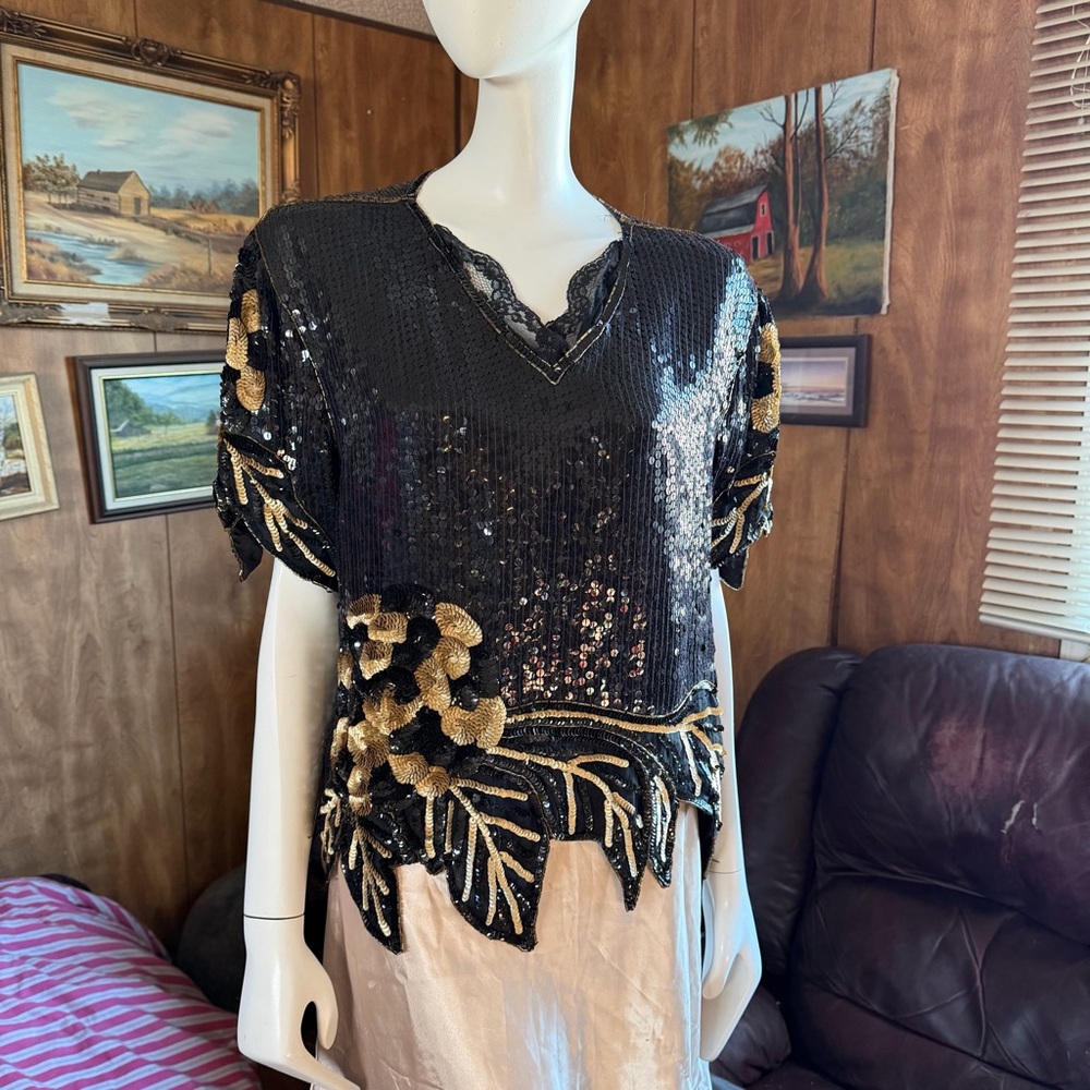 Vintage Silk Beaded Sequin Top
